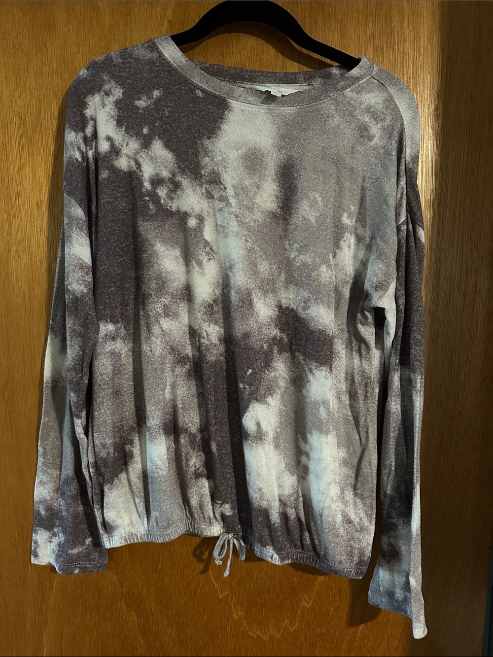 Tie-Dye Long Sleeve Pullover Sweatshirt - Gray/White